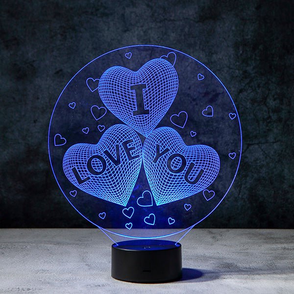 I Love You Hearts 3D Optical LED Illusion Lamp